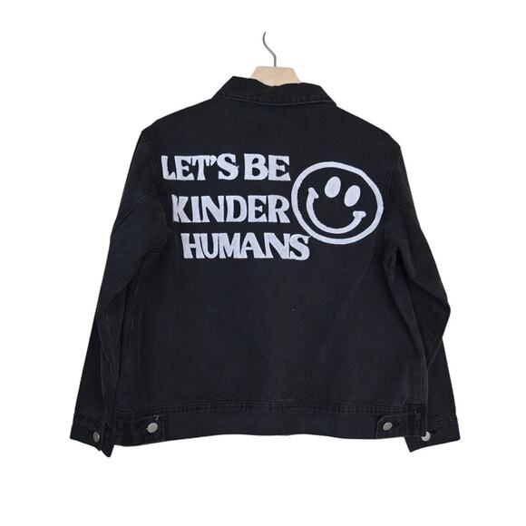 Sadie & Sage Jackets & Blazers - Sadie & Sage Women's XS Let's Be Kinder Humans Denim Jacket in Black (Oversized)